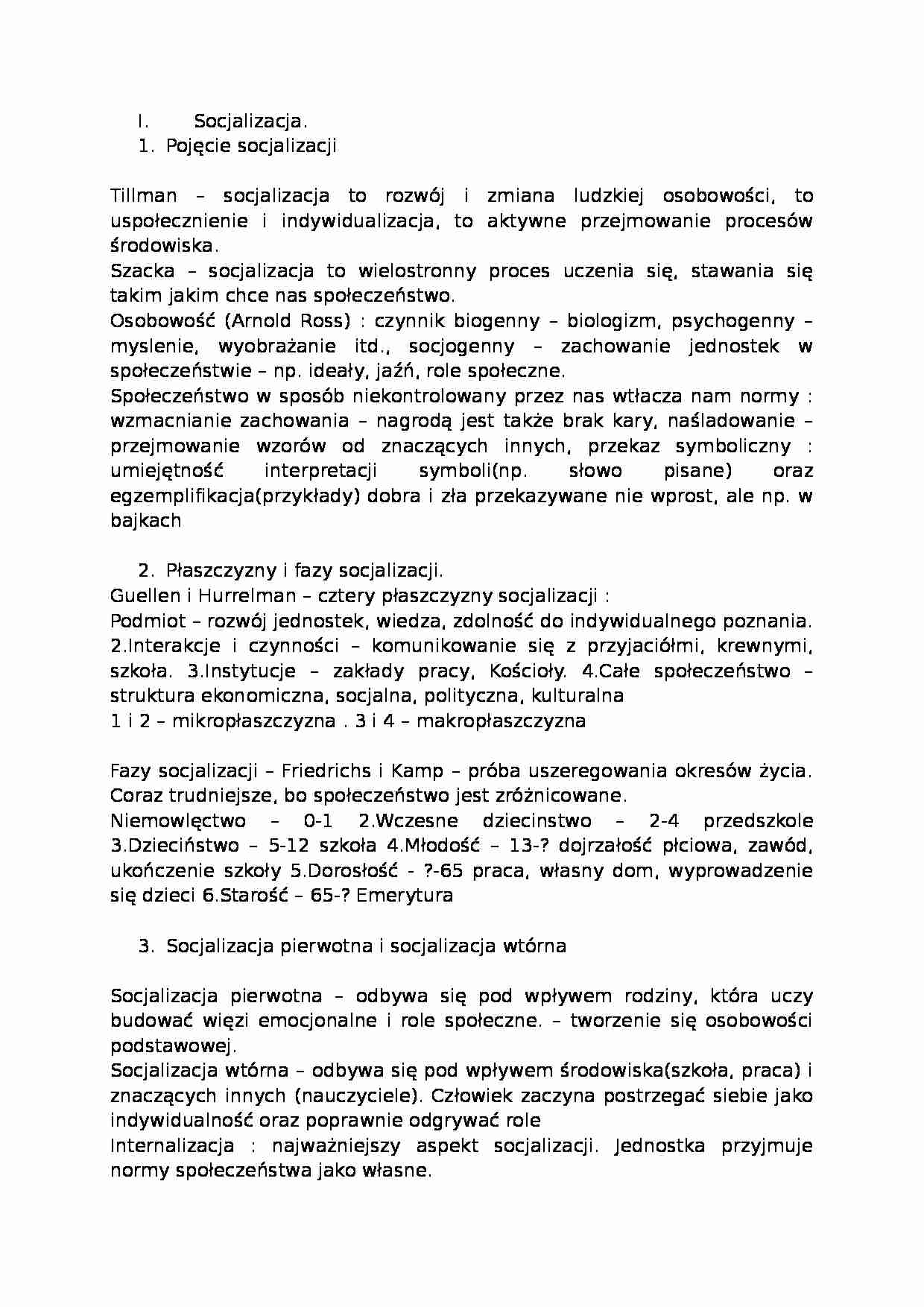 Socjalizacja - pojęcie socjalizacji - strona 1