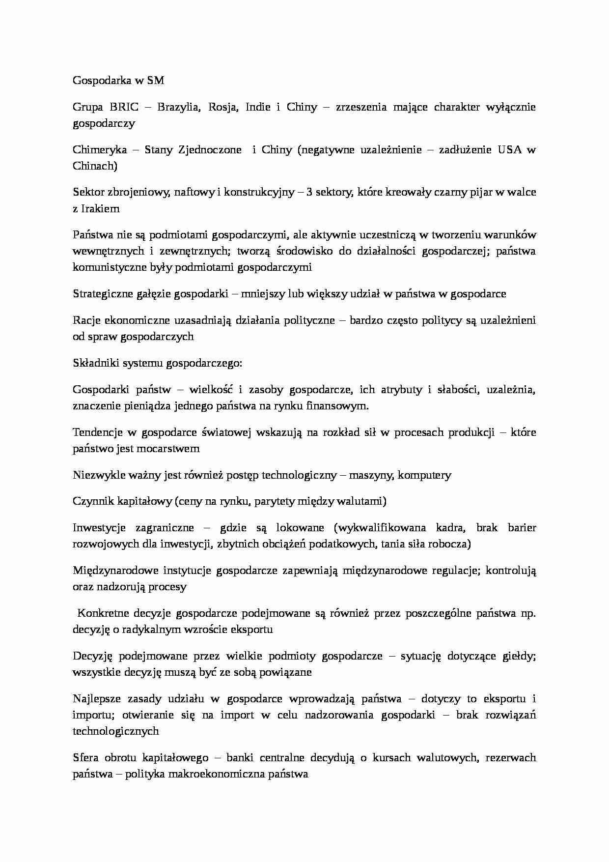 Gospodarka w stosunkach międzynarodowych - strona 1