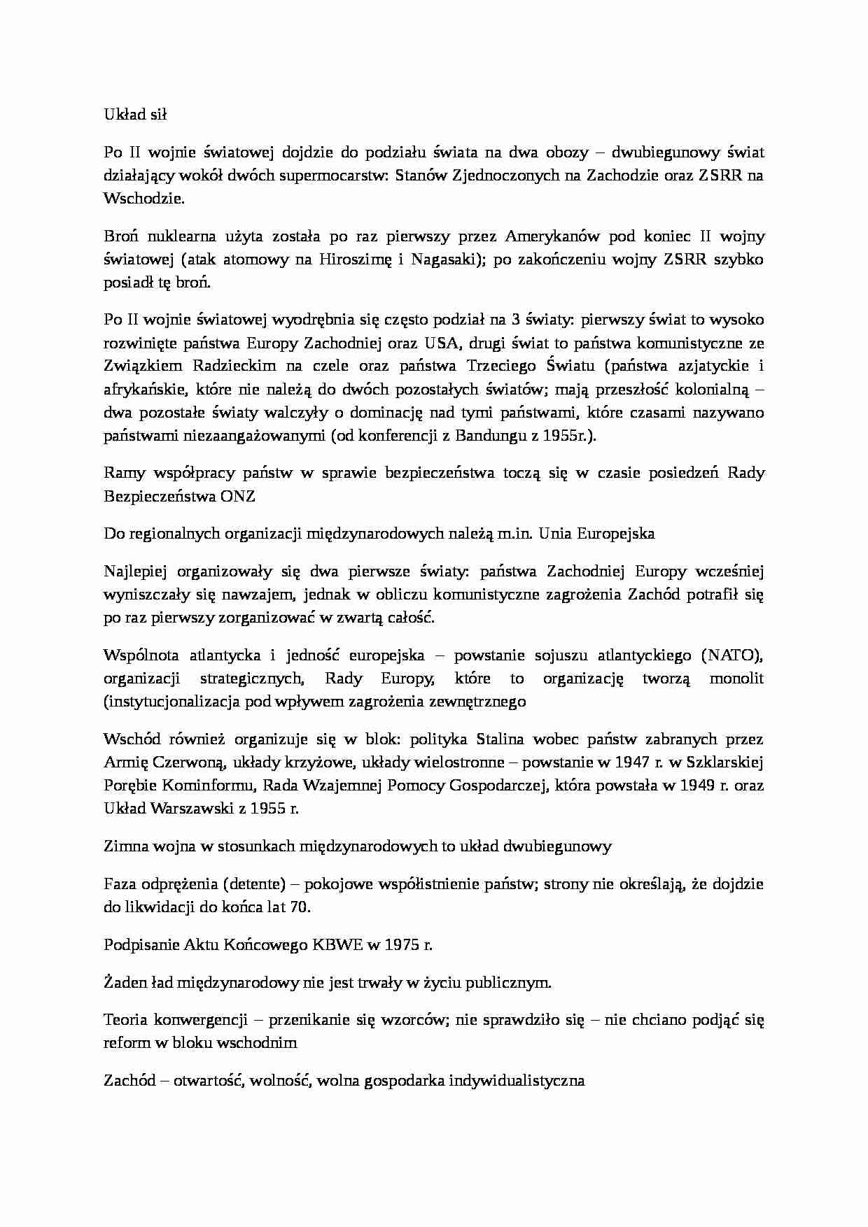 Układ sił w stosunkach międzynarodowych - strona 1