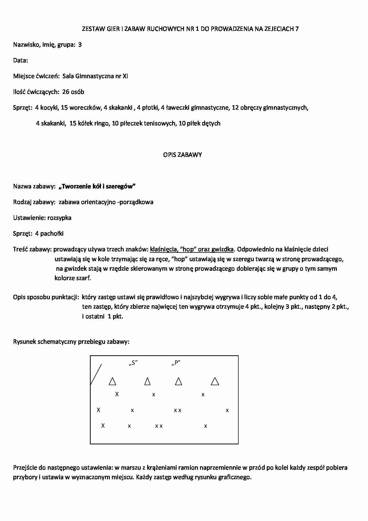 Gry i zabawy ruchowe - konspekt - Składnica drewna - Tworzenie kół i szeregów - strona 1