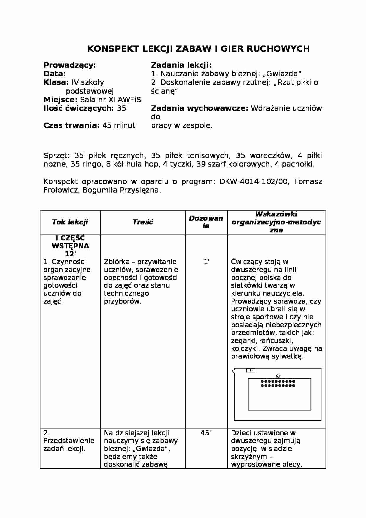 Konspekt lekcji zabaw i gier ruchowych - ćwiczenia ramion - strona 1