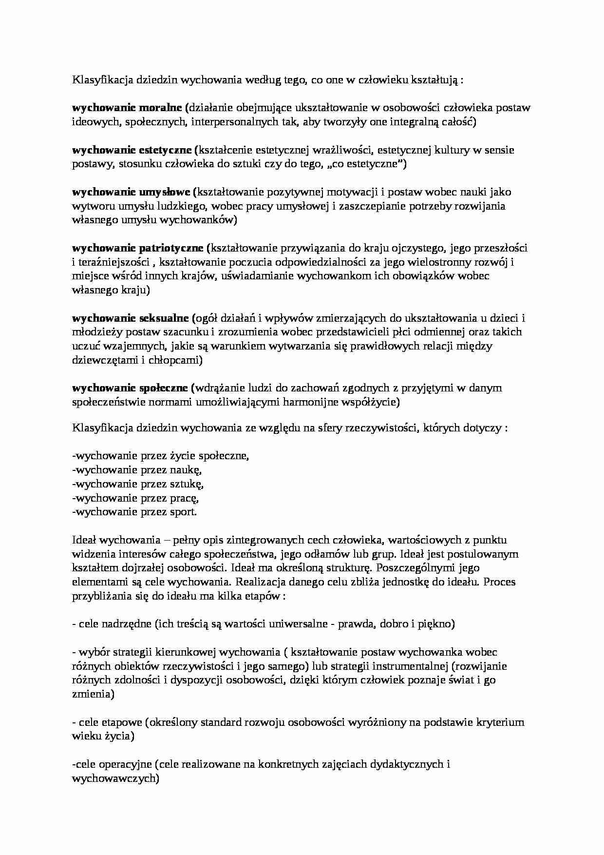 Klasyfikacja dziedzin wychowania - strona 1