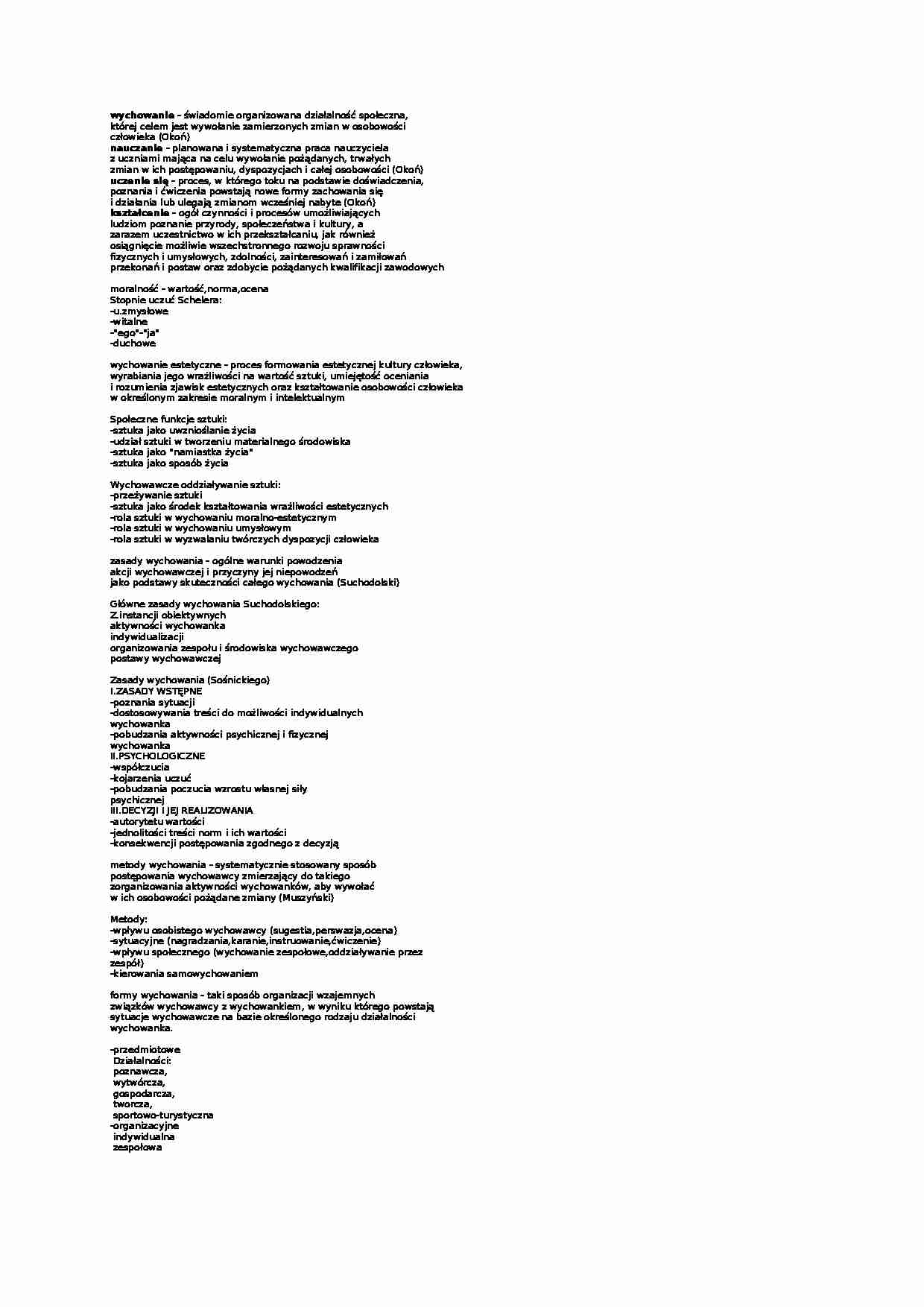 Ściąga z pojęć -  wychowanie  - strona 1