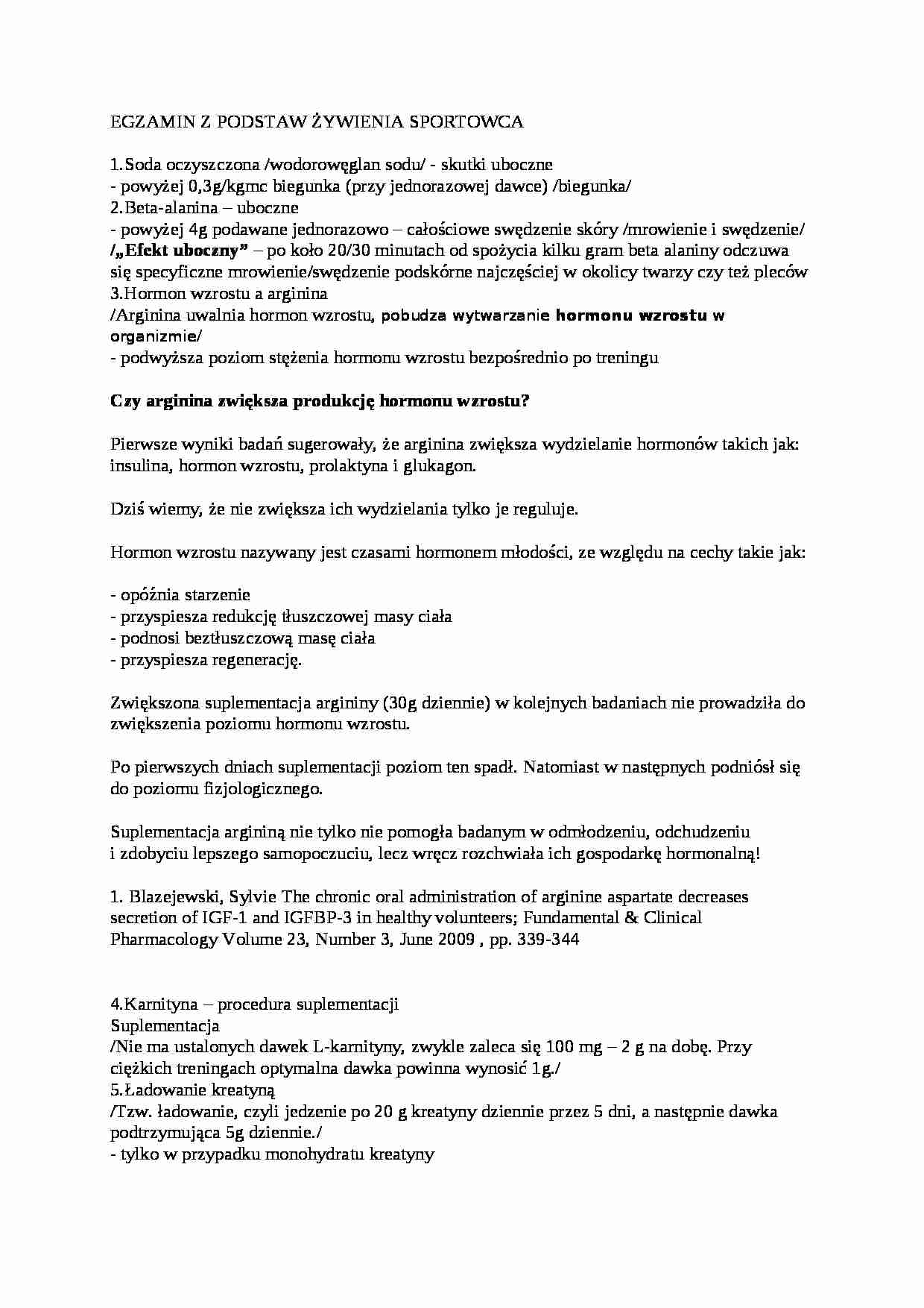 Egzamin z podstaw żywienia sportowca - opracowanie - strona 1