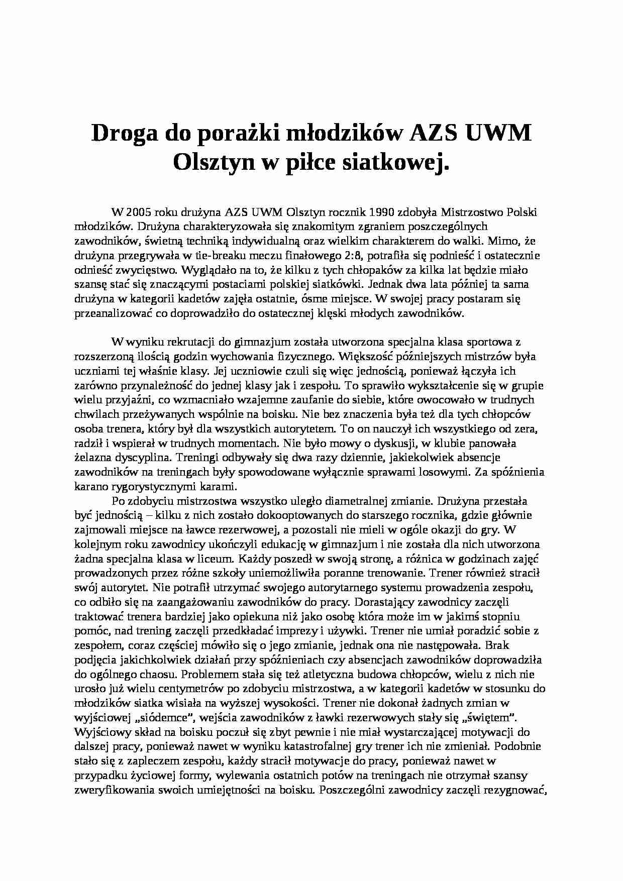 Droga do porazki młodzikw AZS UWM Olsztyn - strona 1