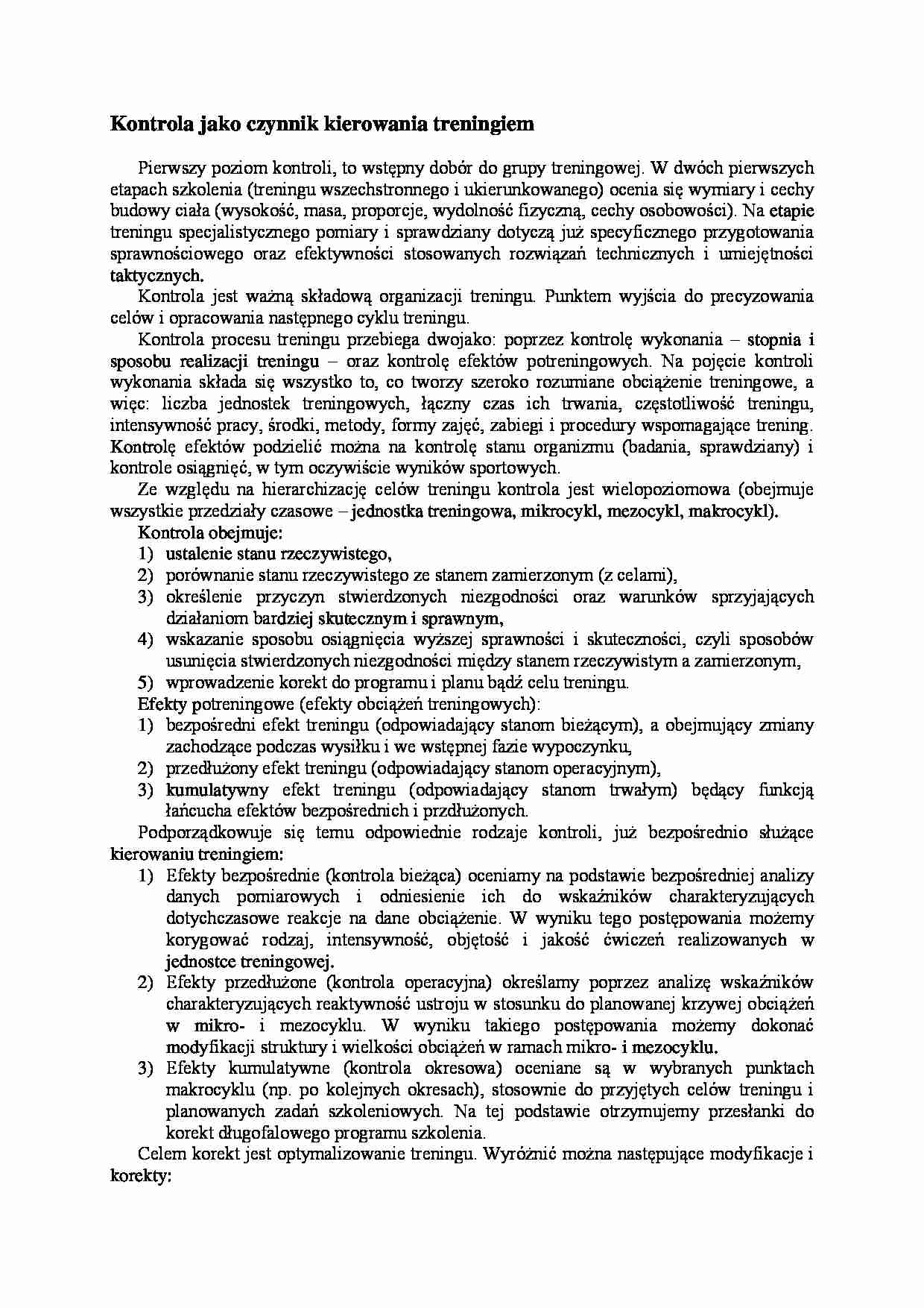 Kontrola jako czynnik kierowania treningiem - strona 1
