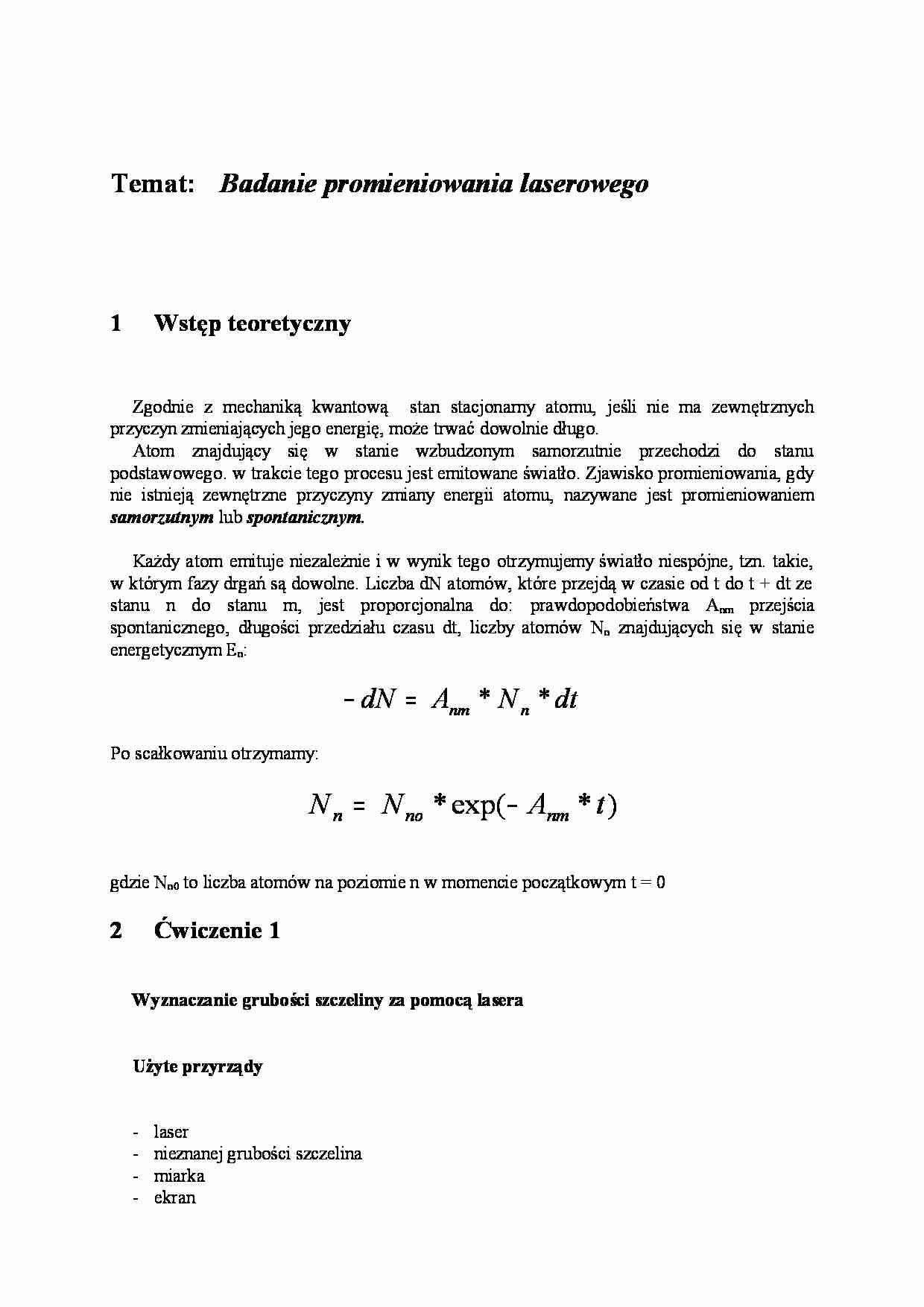 Badanie promieniowania laserowego - strona 1