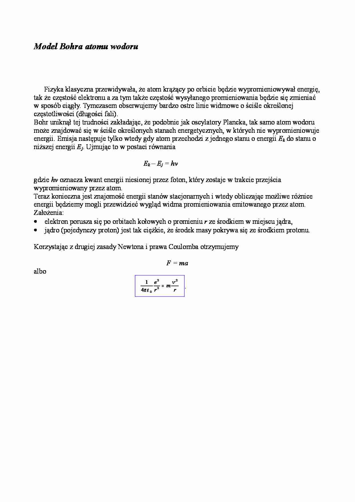 Model Bohra atomu wodoru - strona 1