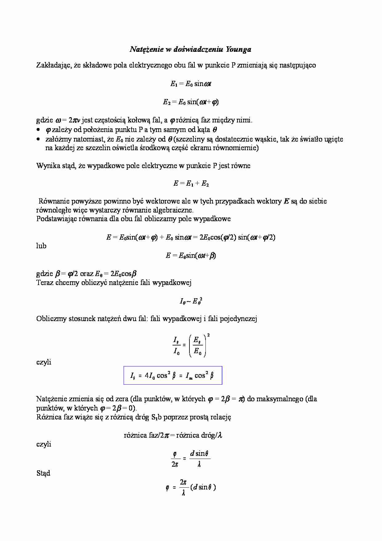 Natężenie w doświadczeniu Younga - strona 1