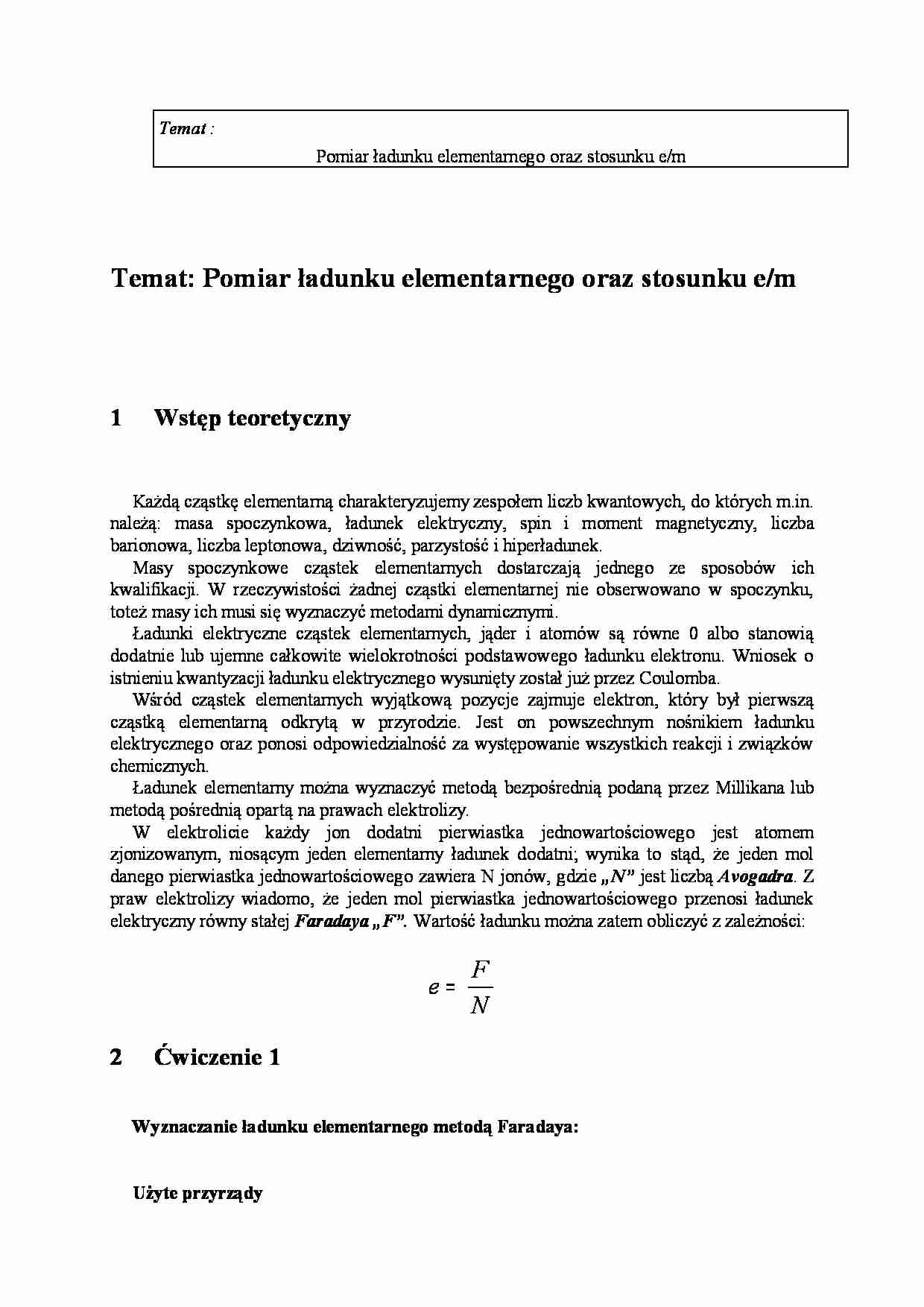 Pomiar ładunku elementarnego  - strona 1