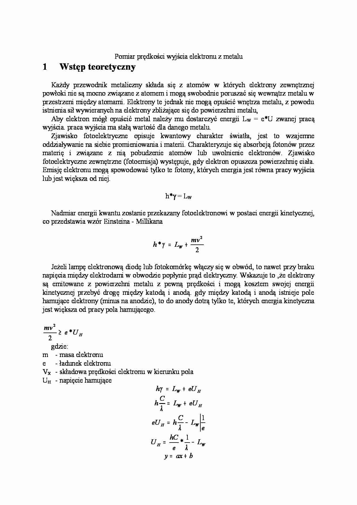 Pomiar prędkości wyjęcia elektronu z metalu - strona 1