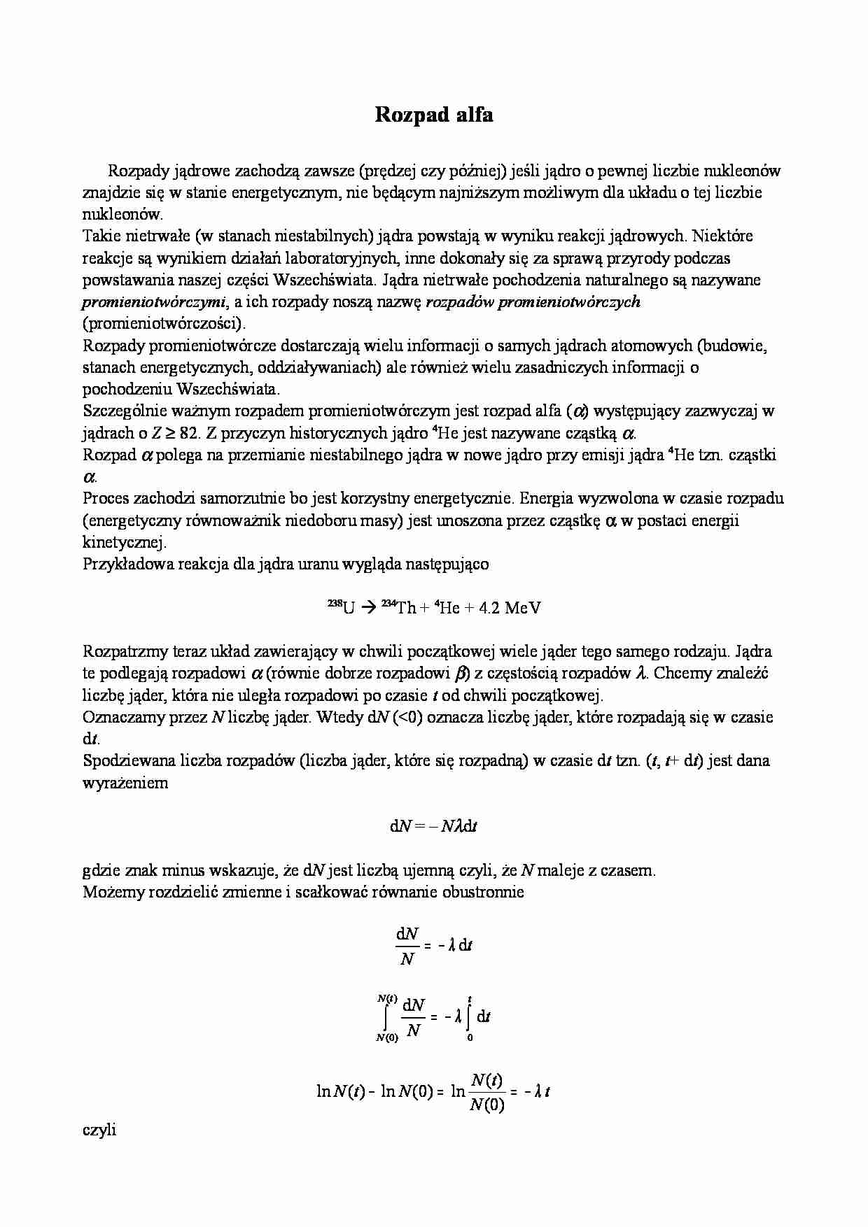 Fizyka - Rozpad alfa - strona 1