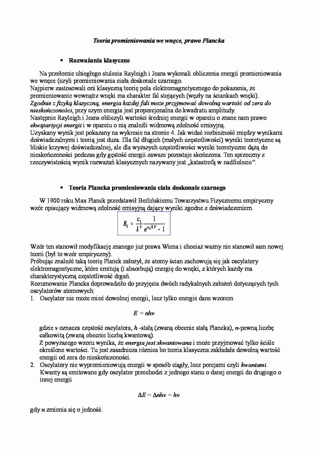 Teoria promieniowania we wnęce - strona 1
