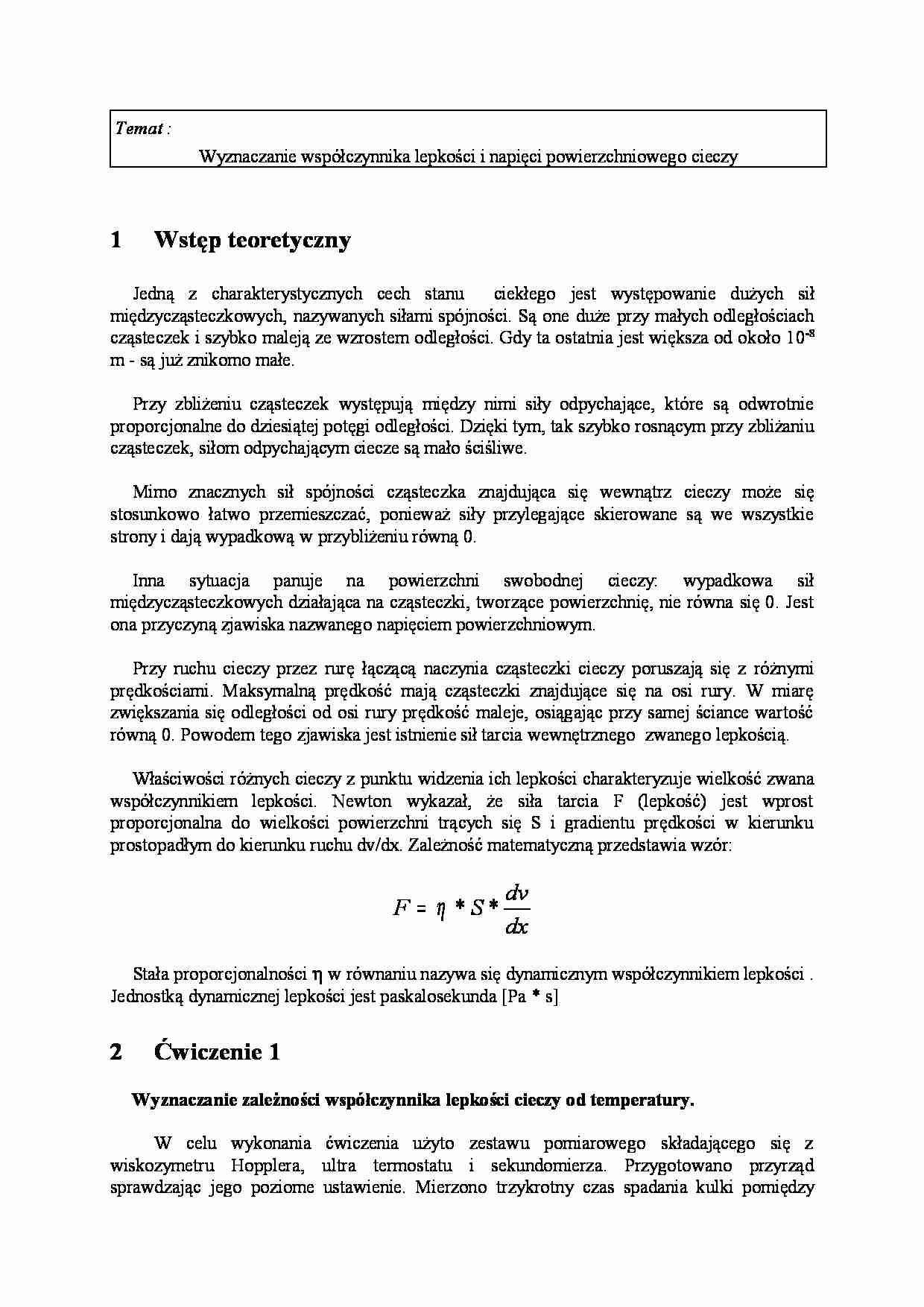 Wyznaczanie wspóczynnika lepkości - strona 1