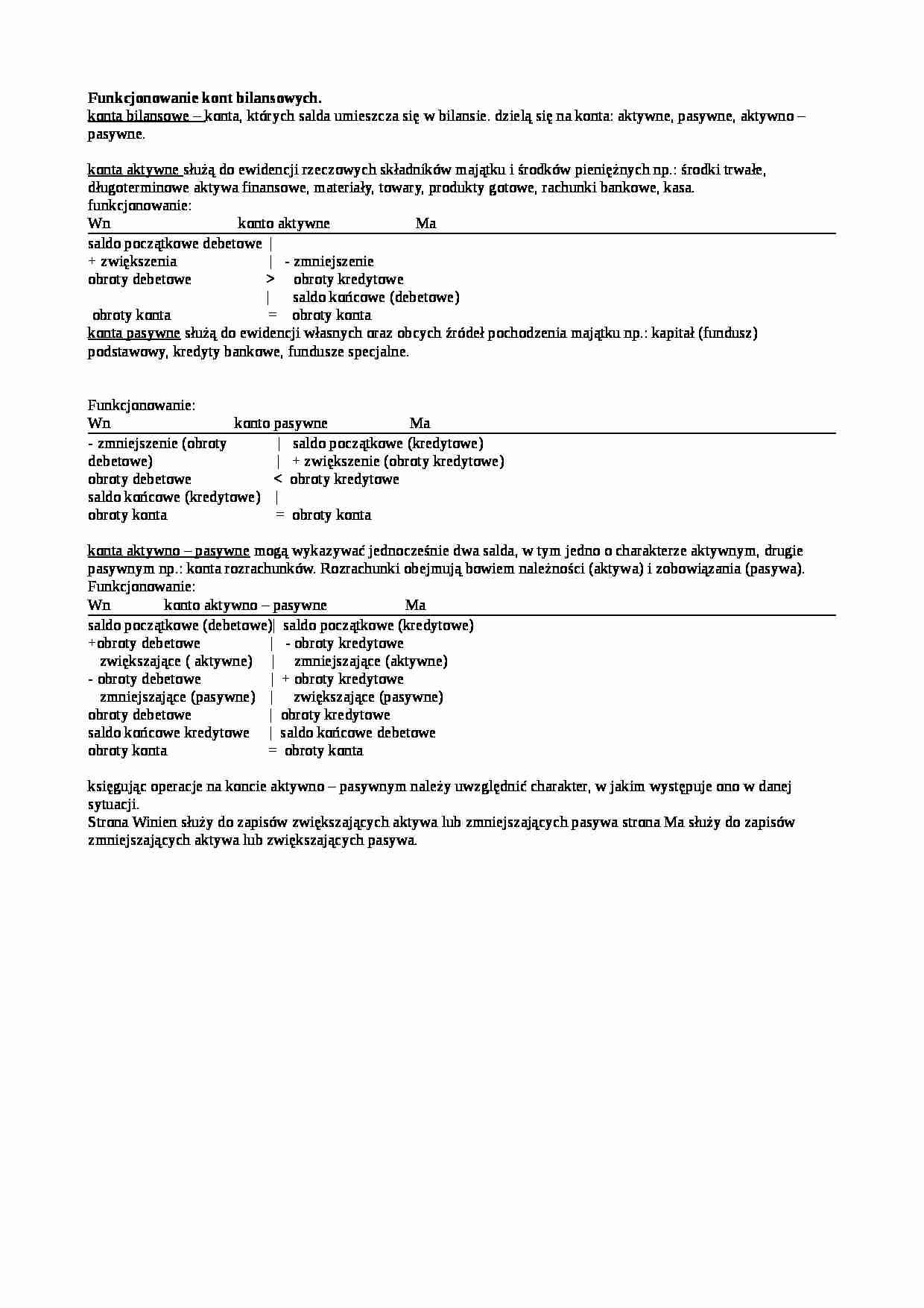 Funkcjonowanie kont bilansowych - strona 1