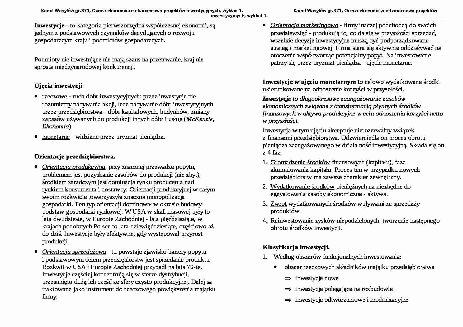 Analiza inwestycji - Orientacje przedsiębiorstwa - strona 1