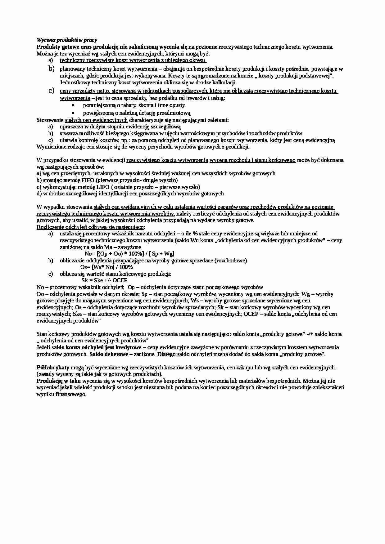 Wycena produktów pracy - strona 1