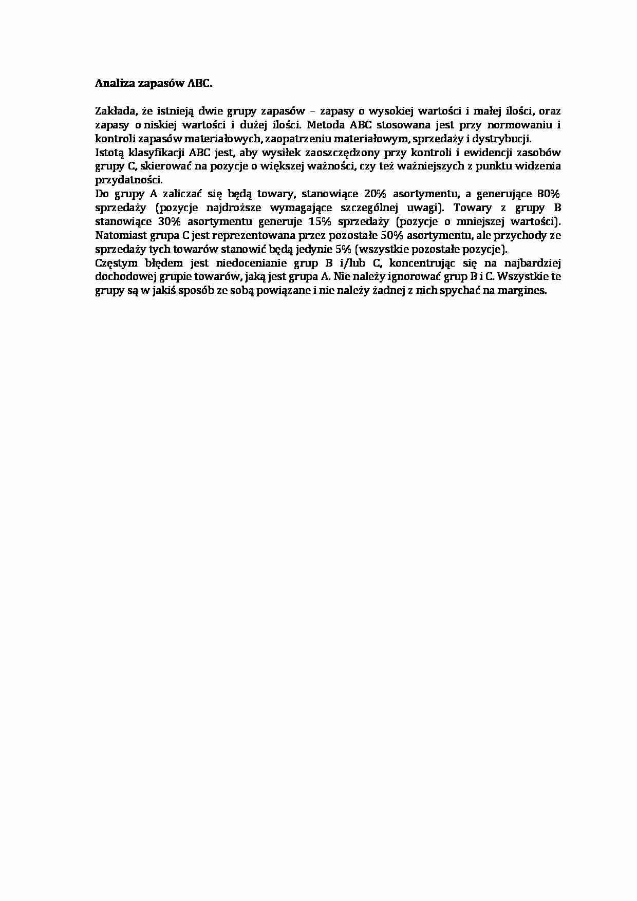 Analiza zapasów ABC - Metoda ABC - strona 1