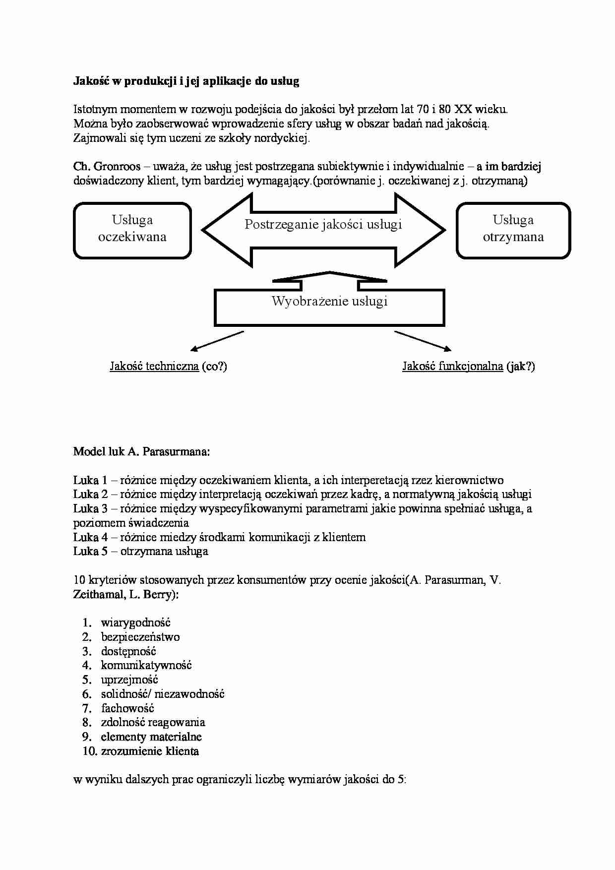 Jakość w produkcji i jej aplikacje do usług - strona 1