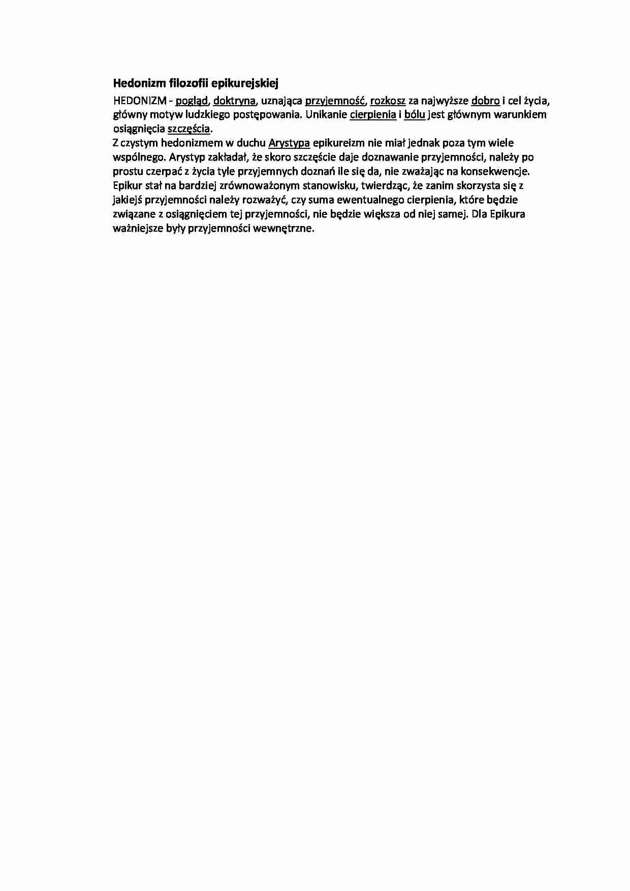 Hedonizm filozofii epikurejskiej - strona 1