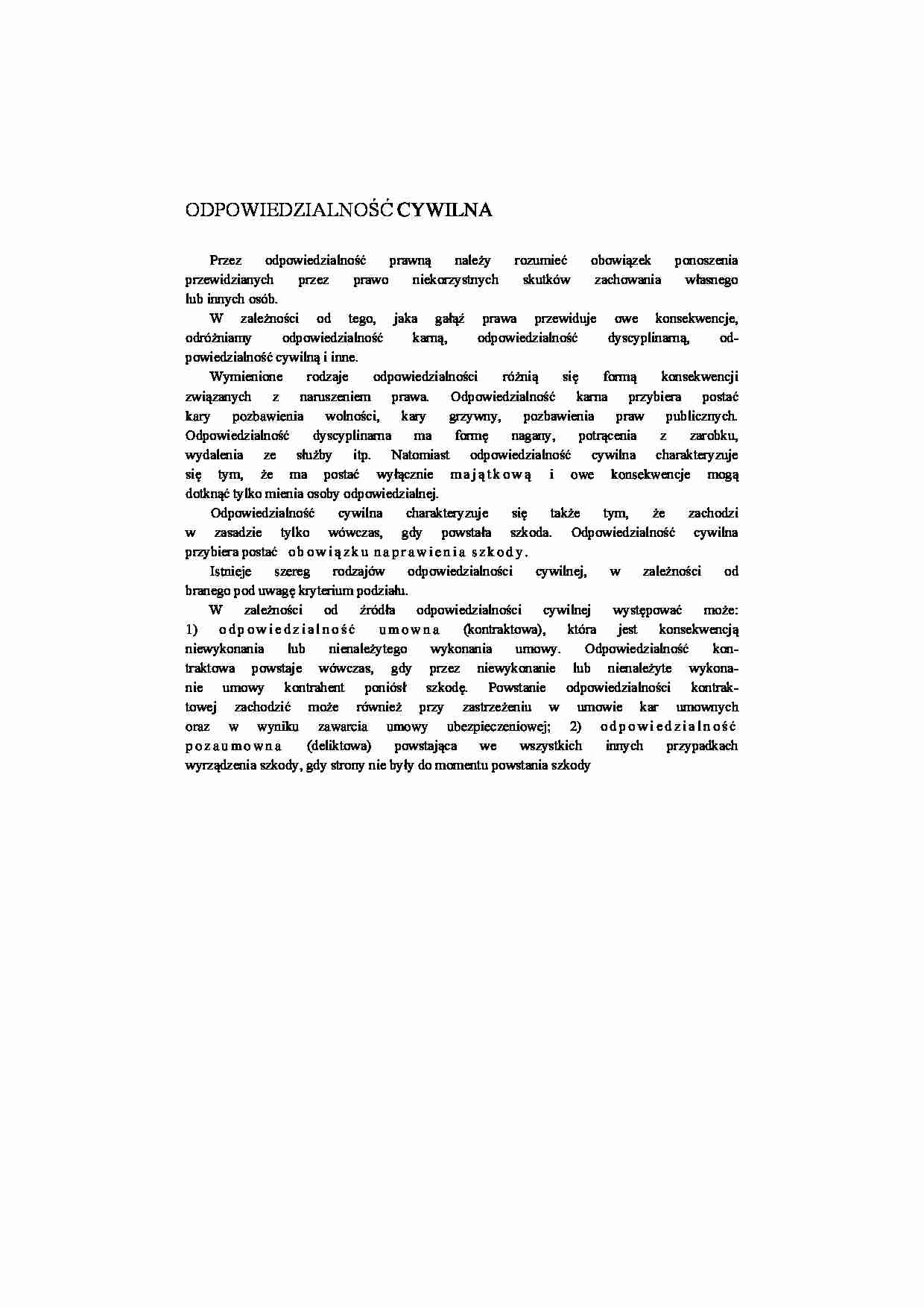 Odpowiedzialność cywilna - opracowanie - strona 1