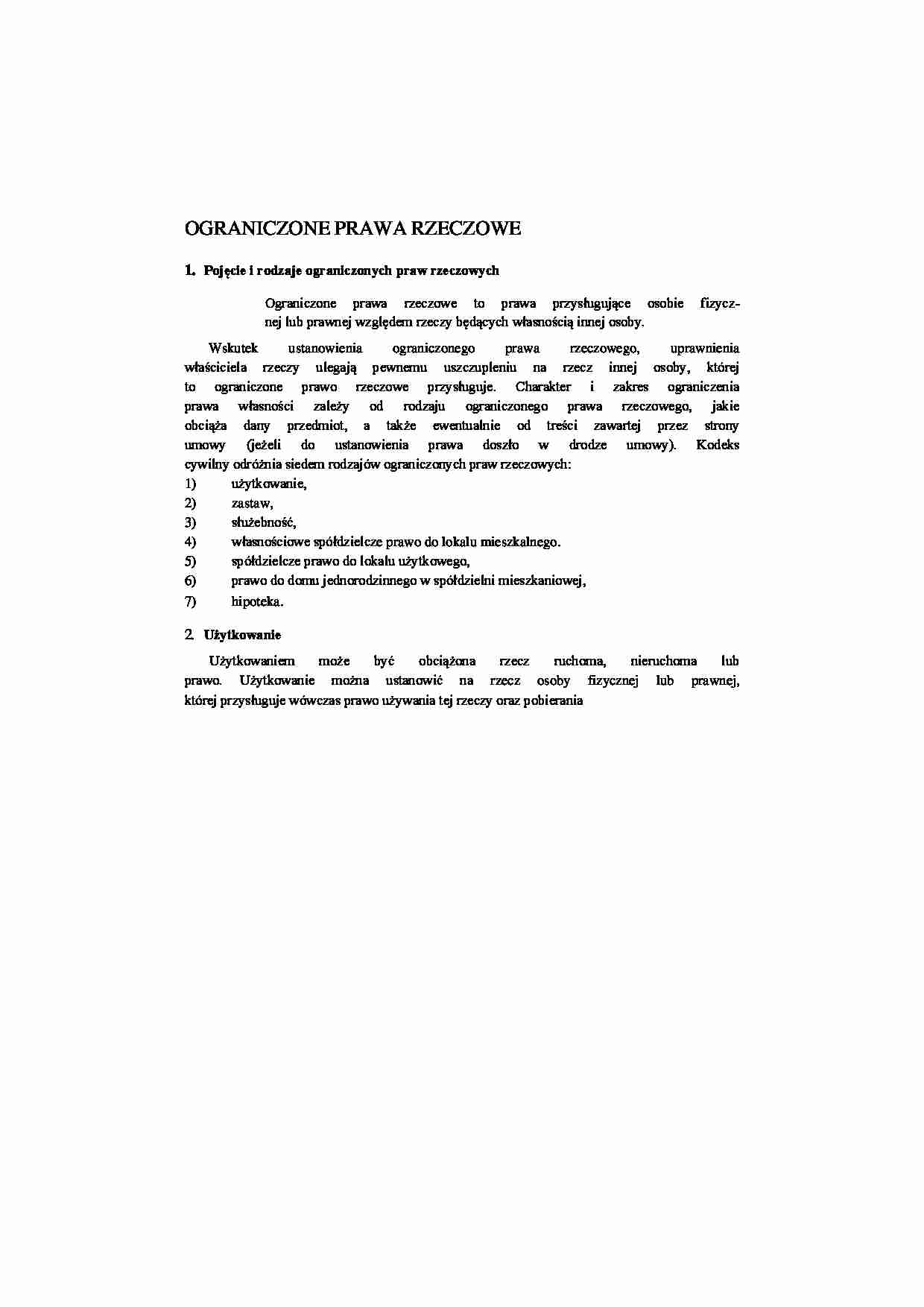 Ograniczone prawa rzeczowe - Użytkowanie - strona 1