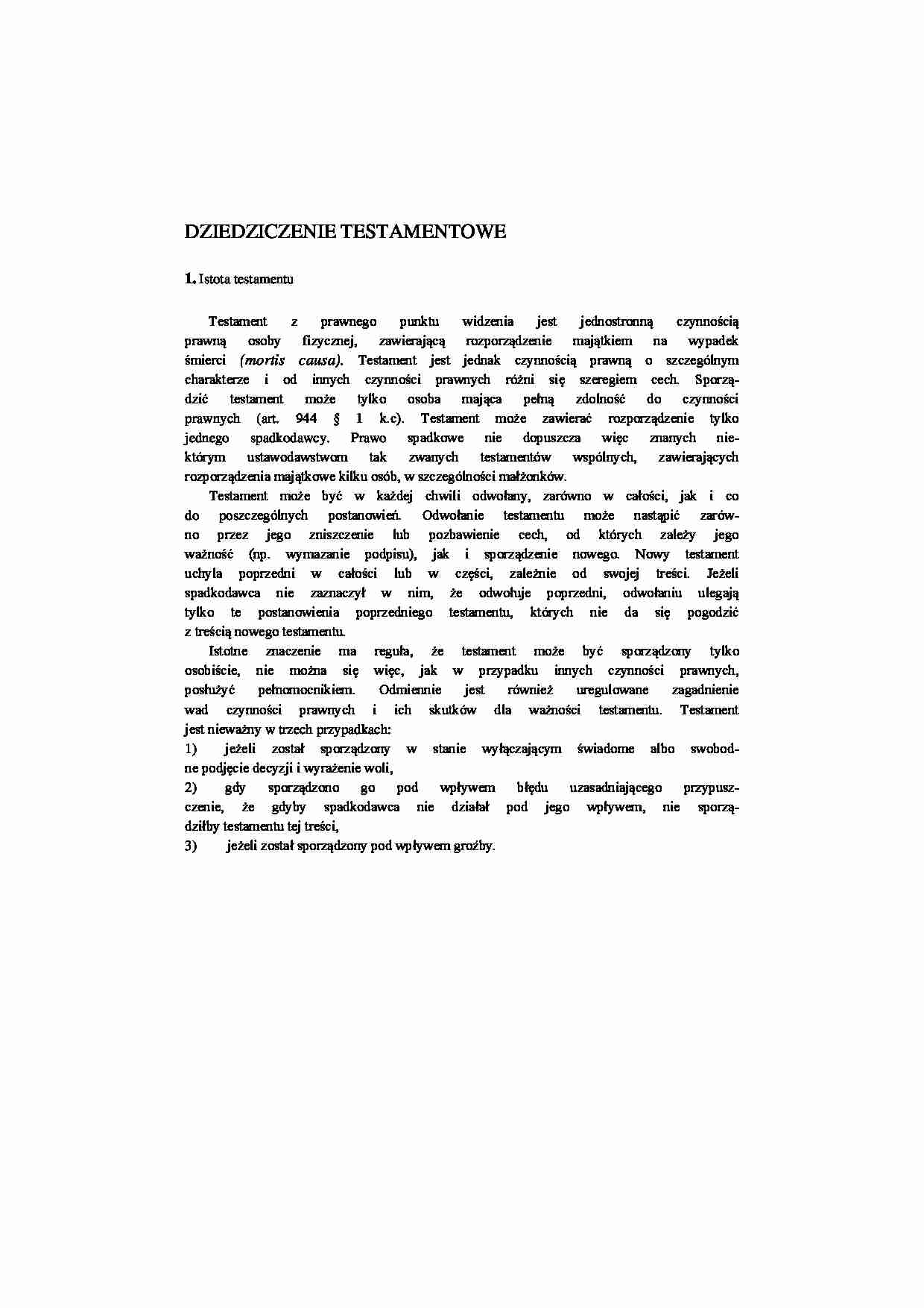 Dziedziczenie testamentowe - istota testamentu - strona 1
