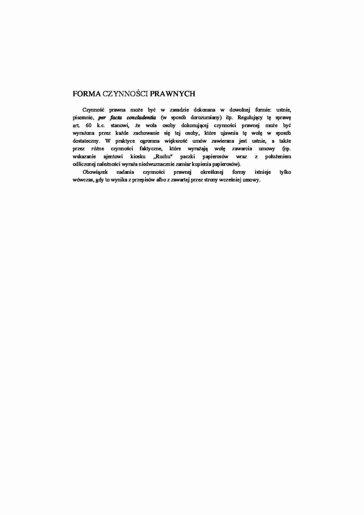 Forma czynności prawnych - Forma pisemna - strona 1