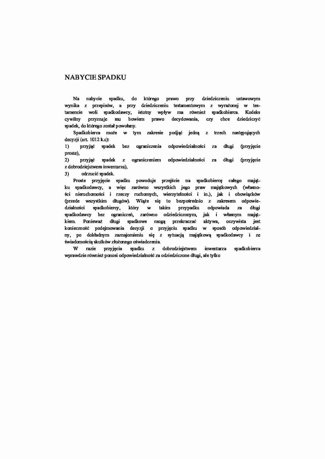 Nabycie spadku - decyzje spadkobiercy - strona 1