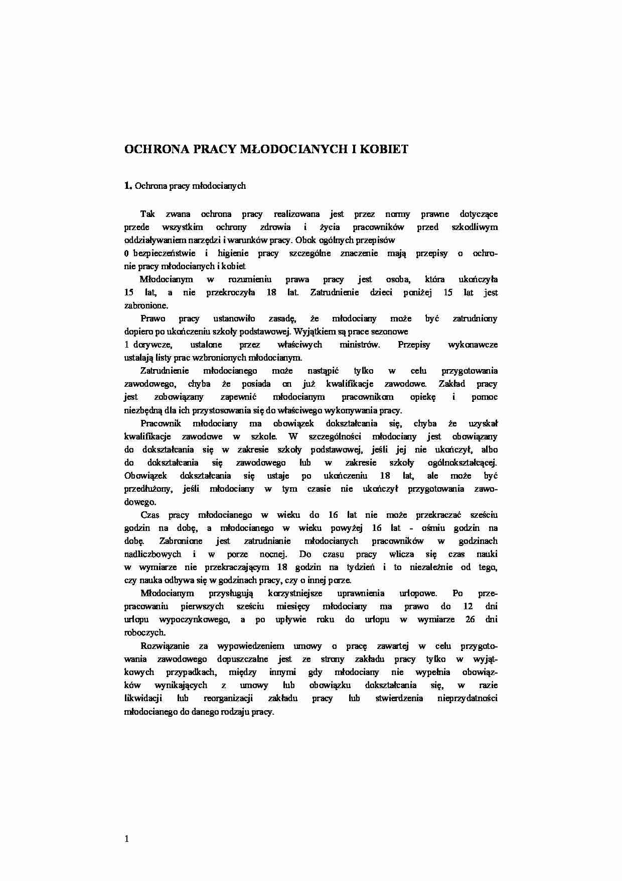 Ochrona pracy młodocianych i kobiet - strona 1
