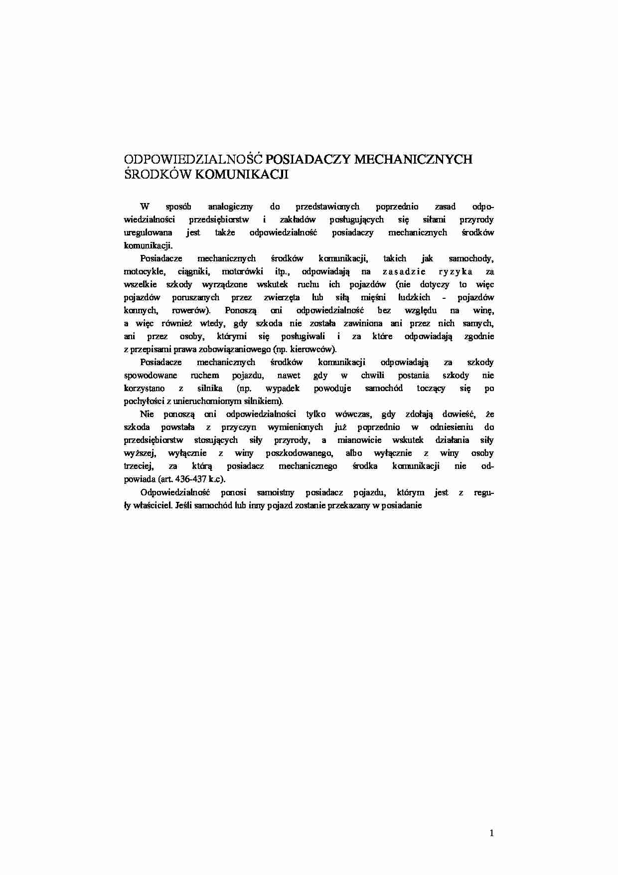 Odpowiedzialność posiadaczy mechanicznych środków komunikacyjnych - strona 1