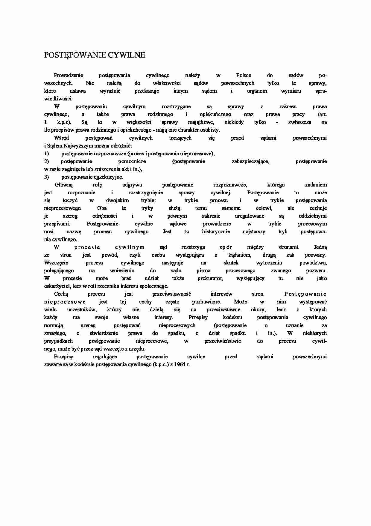 Postępowanie cywilne - opis i rodzaje - strona 1