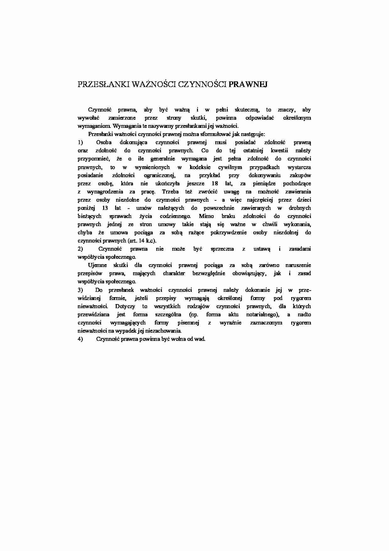 Przesłanki ważności czynności prawnej - Skutek prawny - strona 1