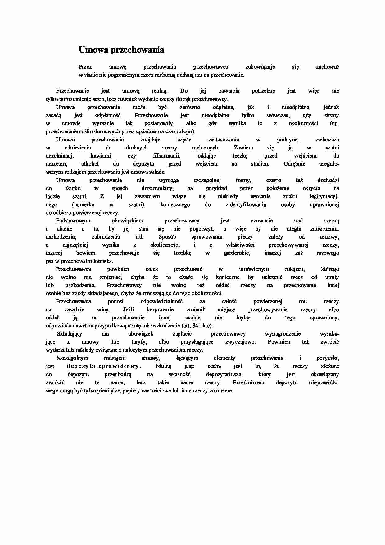 Umowa przechowania - opis - strona 1