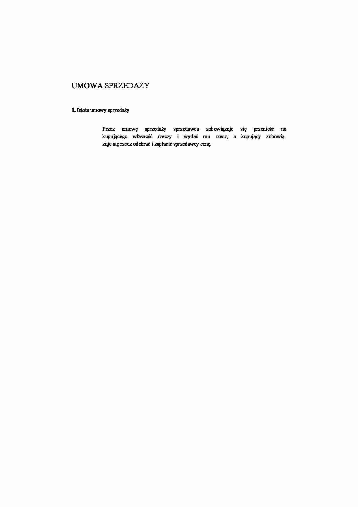 Umowa sprzedaży - opis umowy - strona 1
