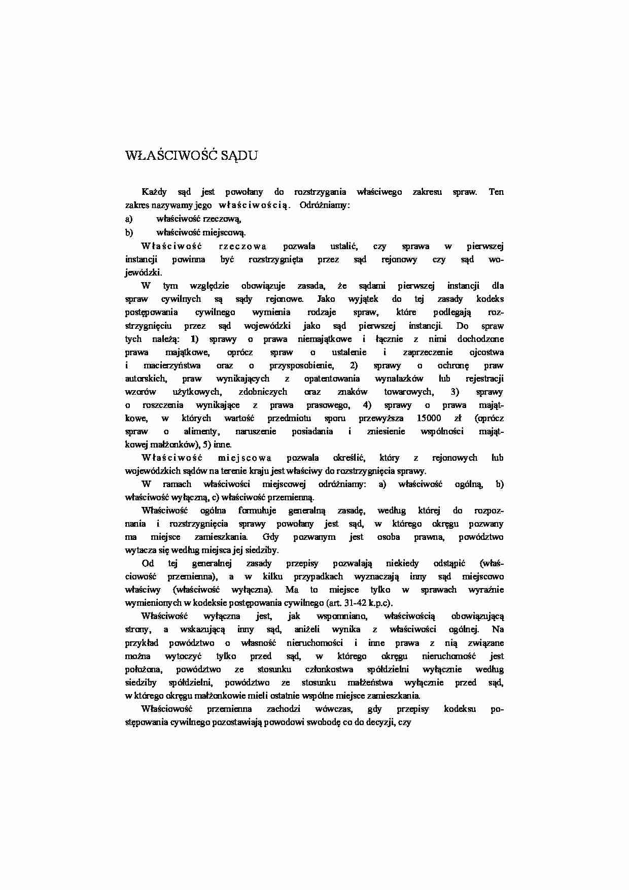 Właściwości sądu - omówienie - strona 1