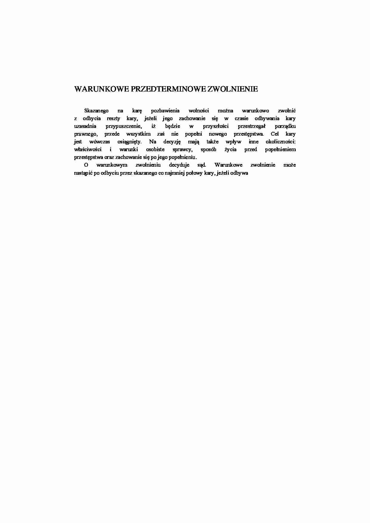 Warunkowe przedterminowe zwolnienie - strona 1