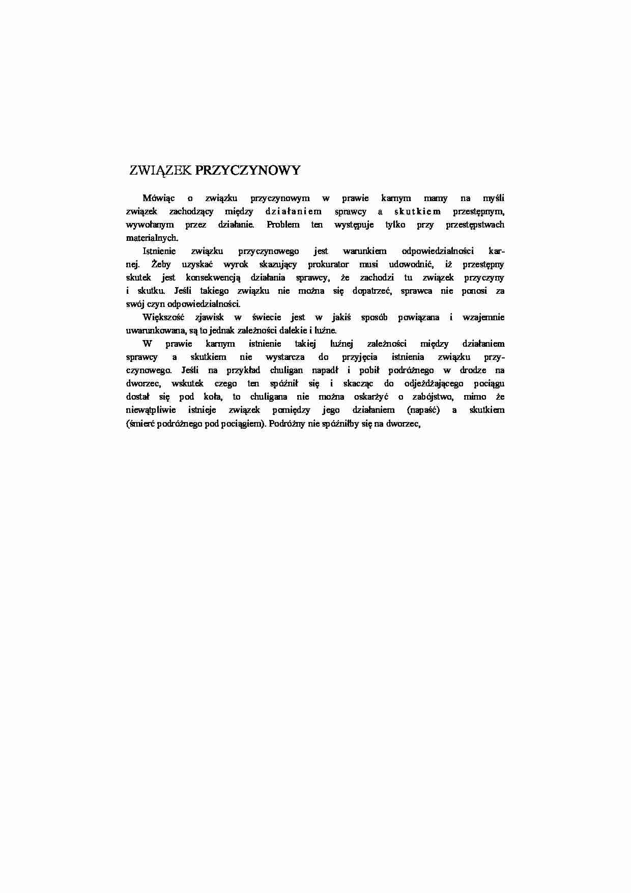 Związek przyczynowy w prawie karnym - strona 1
