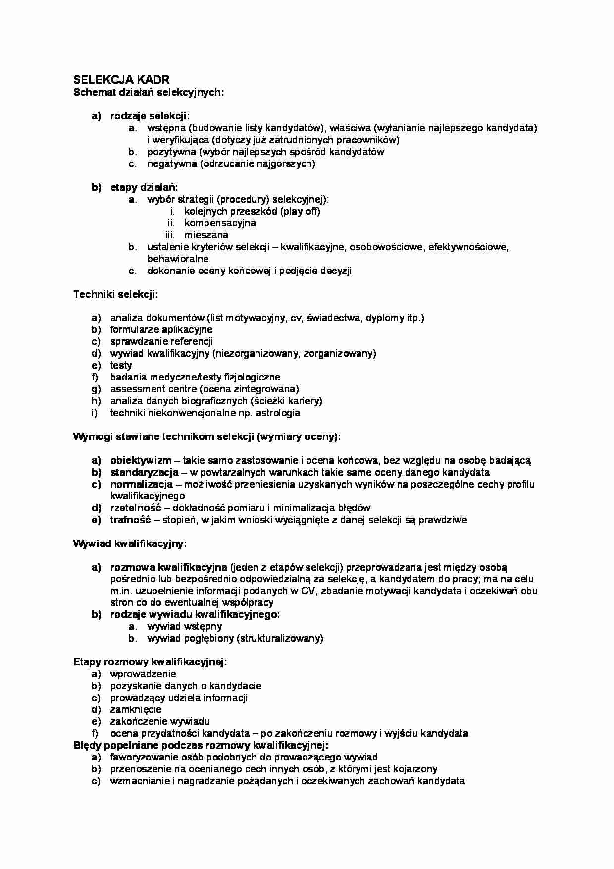 Selekcja kadr - schemat działań - strona 1