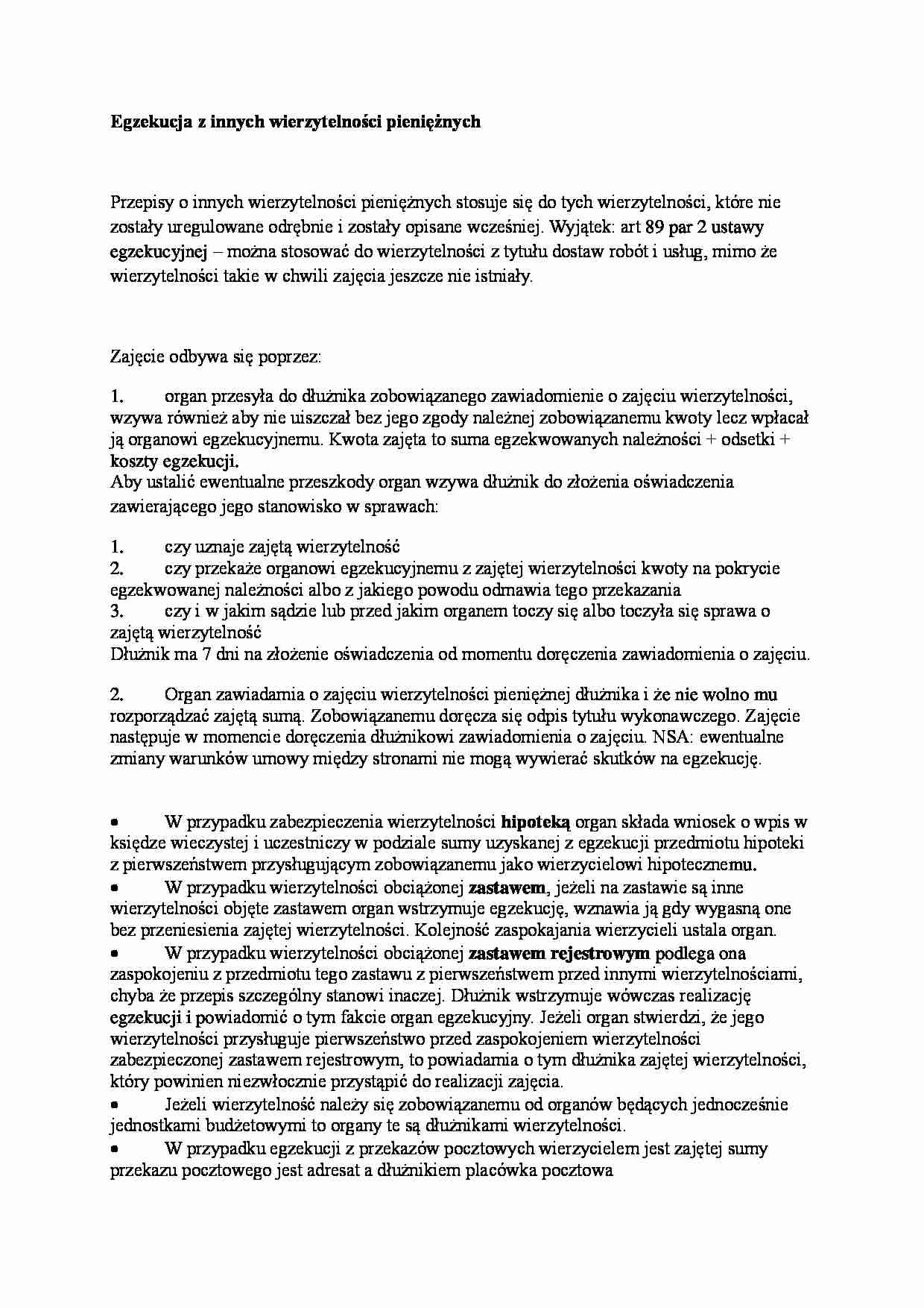 Egzekucja z innych wierzytelności pieniężnych - Hipoteka - strona 1