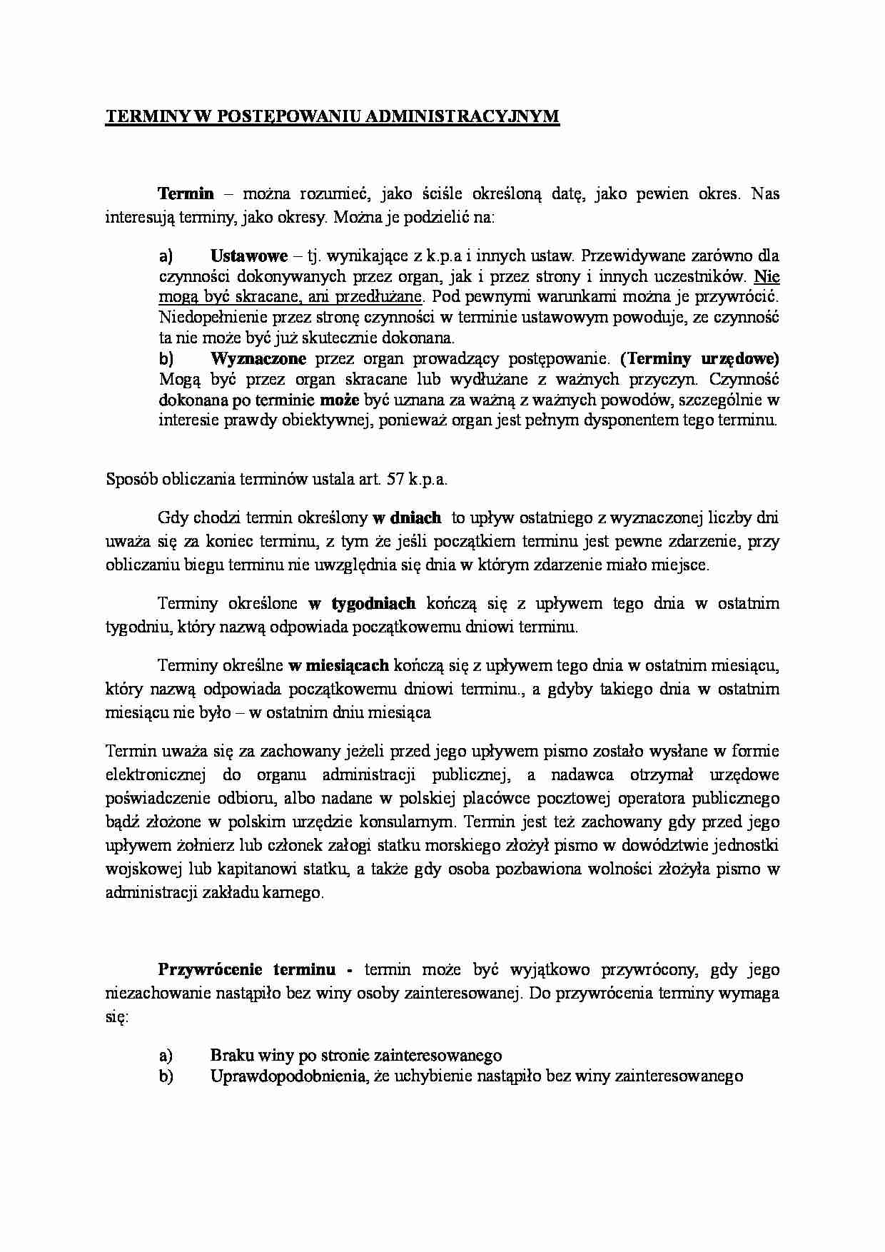 Terminy w postępowaniu administracyjnym - strona 1