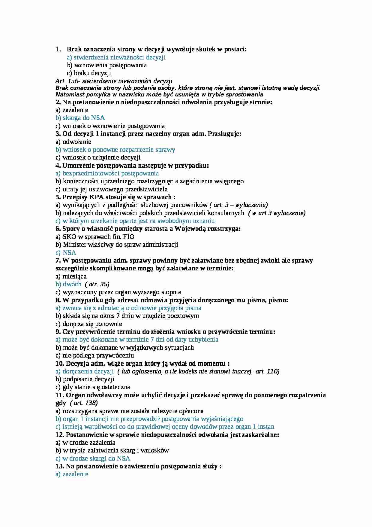 Postępowanie administracyjne - test 3 - strona 1