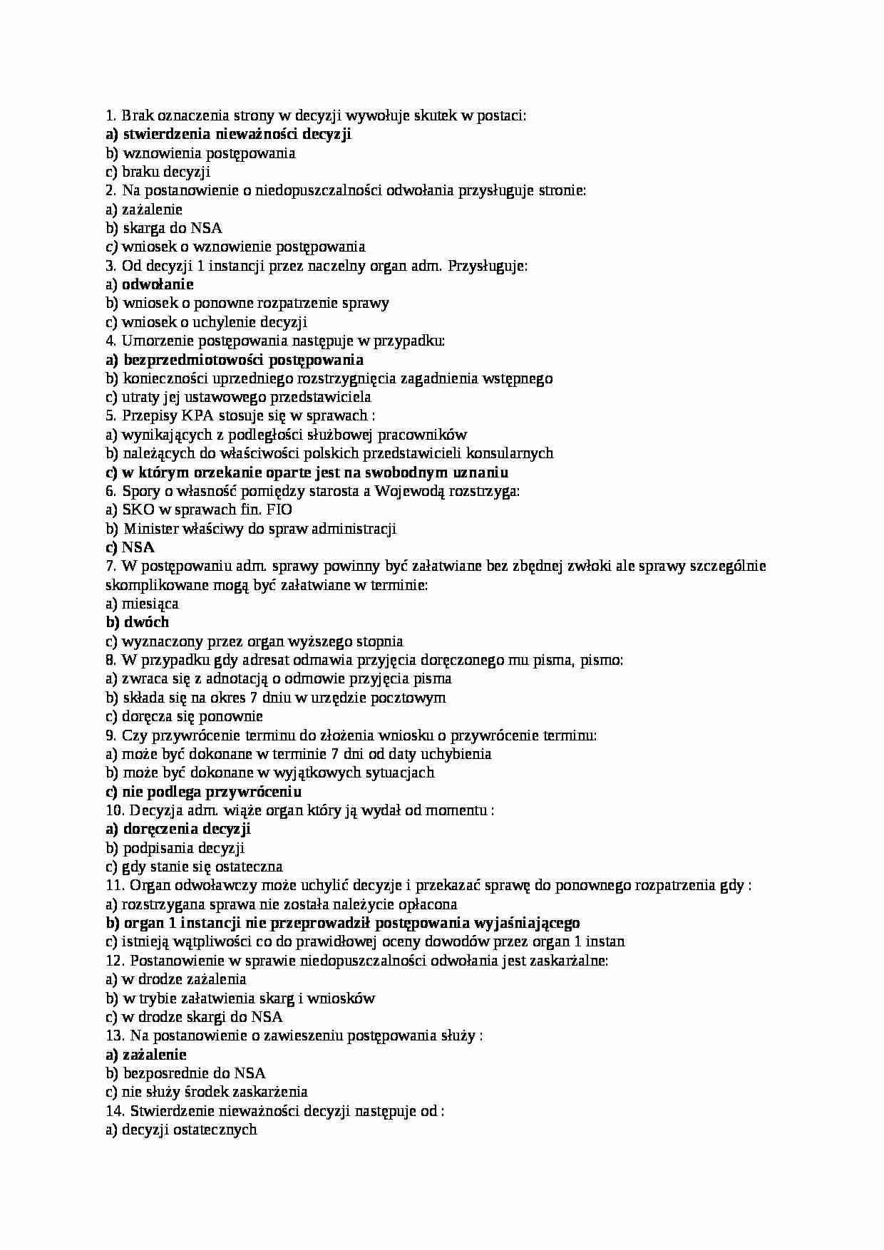 Postępowanie administracyjne - test 4 - strona 1