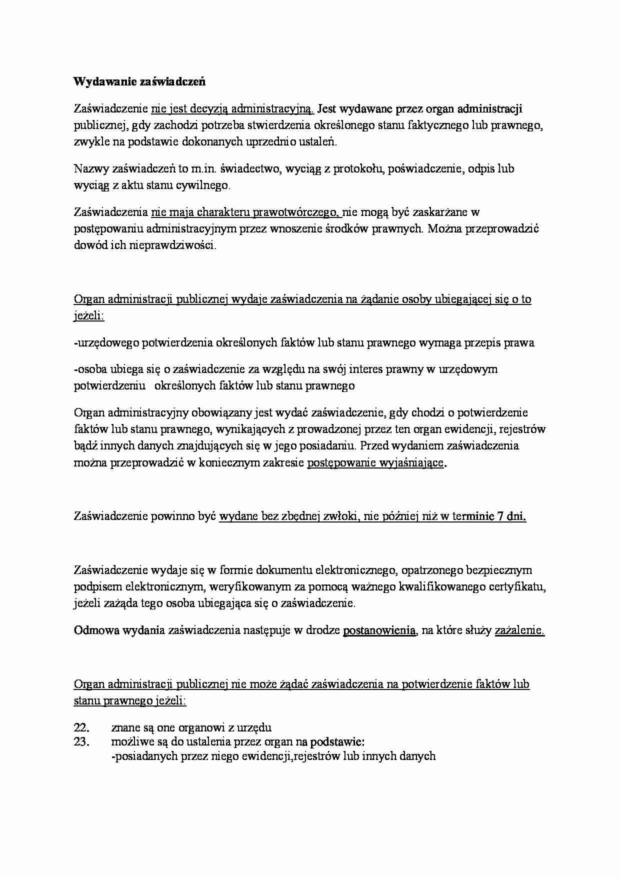 Postępowanie administracyjne - wydawanie zaświadczeń - strona 1