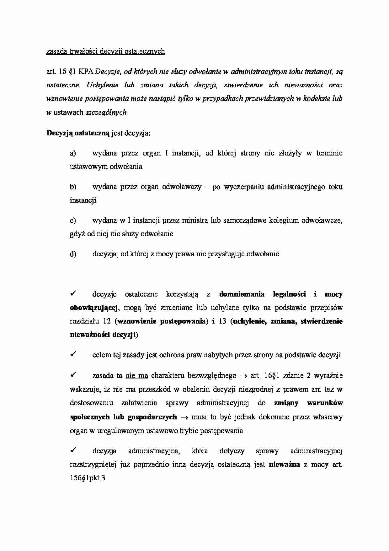 Zasada trwałości decyzji ostatecznych - strona 1