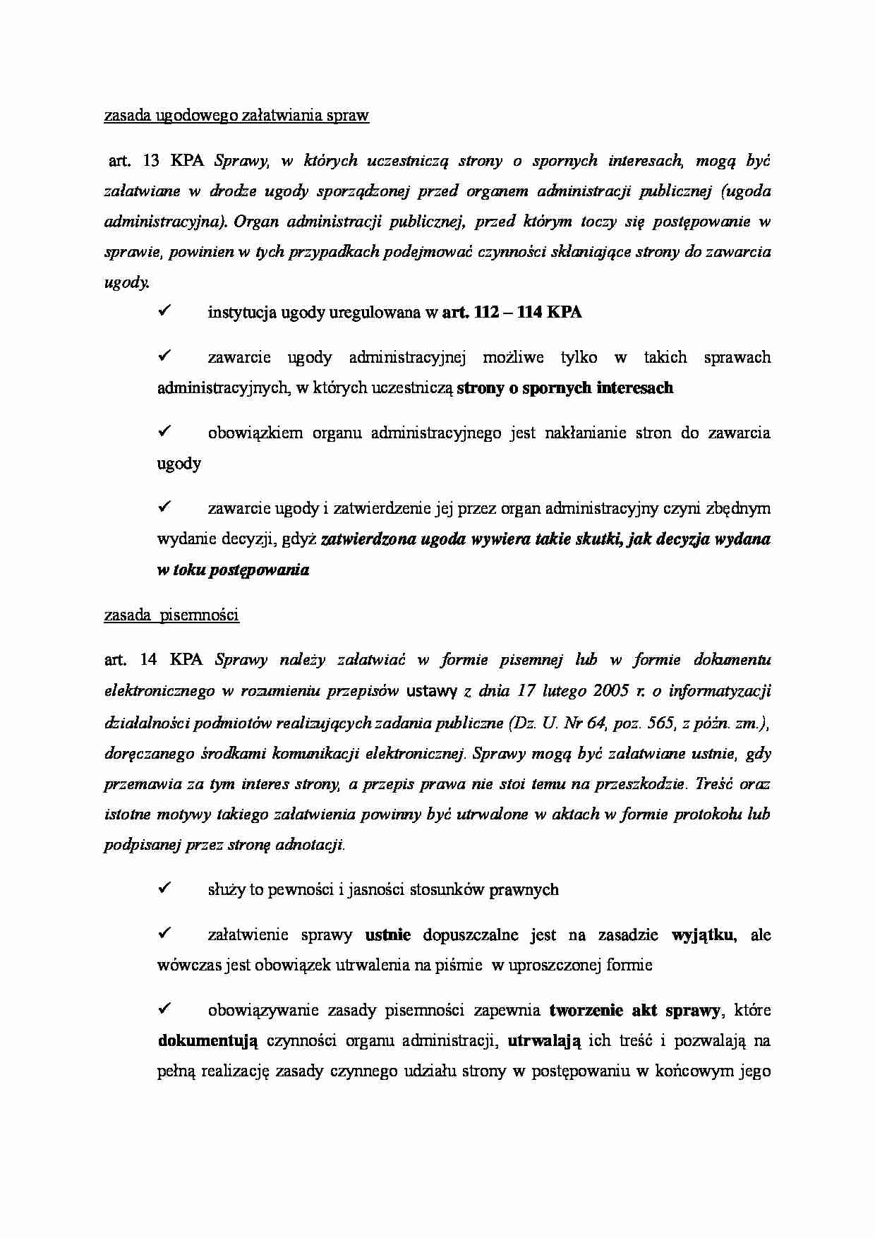 Zasada ugodowego załatwiania spraw i pisemności - strona 1