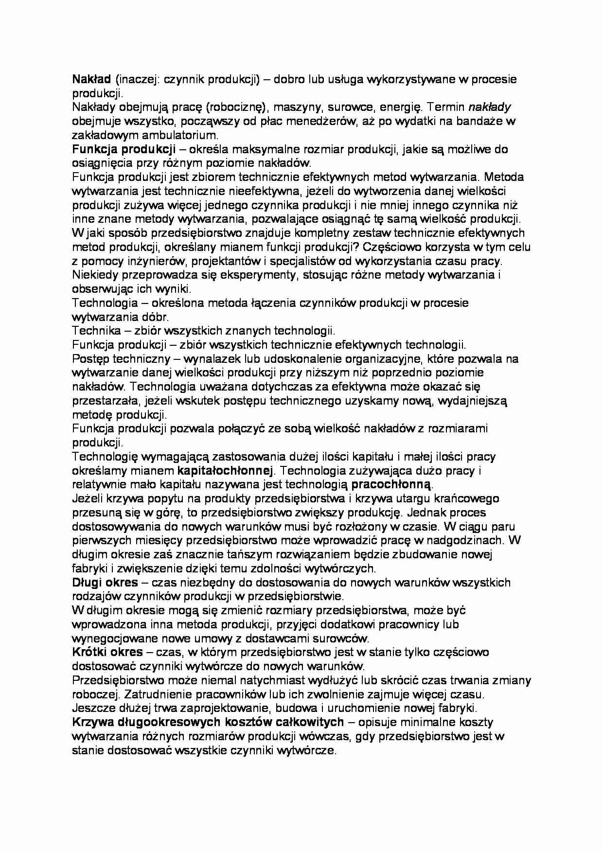 Koszty a produkcja- pojęcia - strona 1