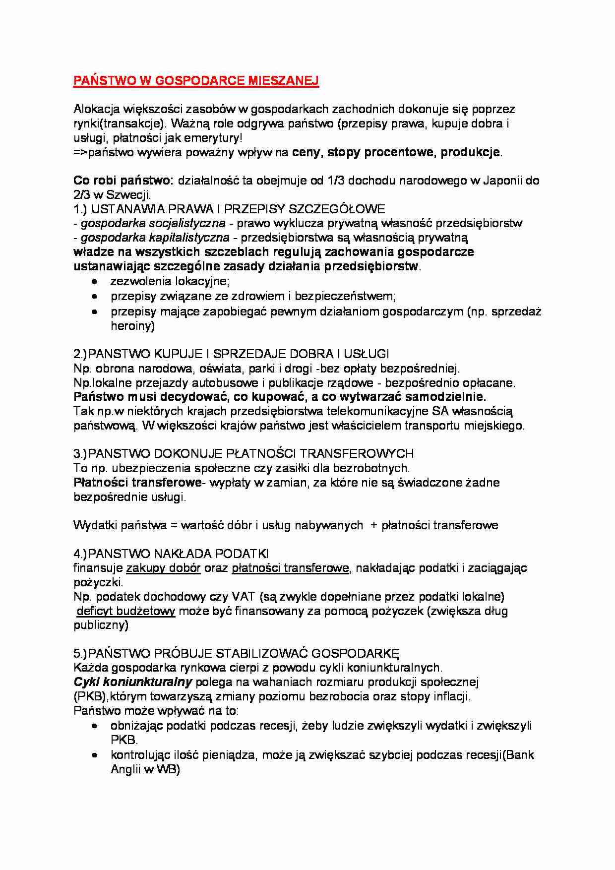 Państwo w gospodarce mieszanej 1 - strona 1