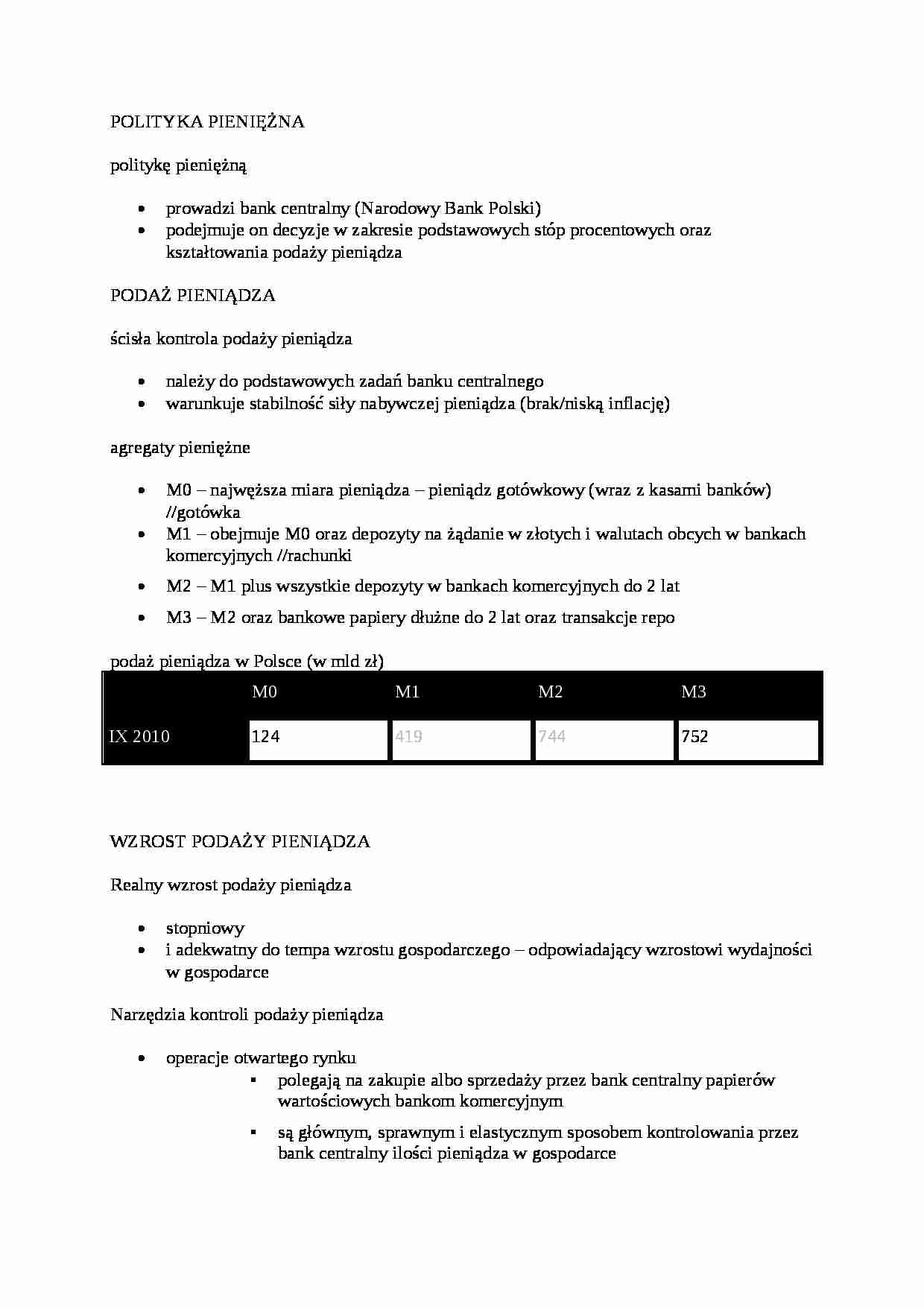 Ekonomia - Polityka pieniężna - strona 1