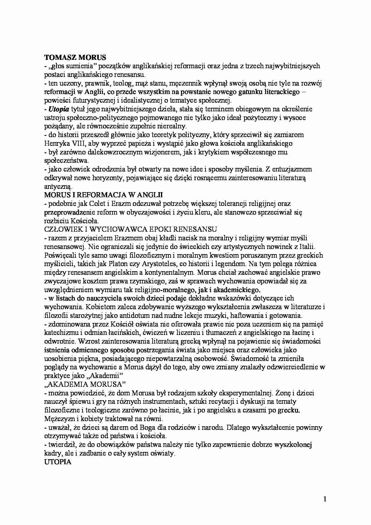 Historia wychowania - Tomasz Morus - strona 1